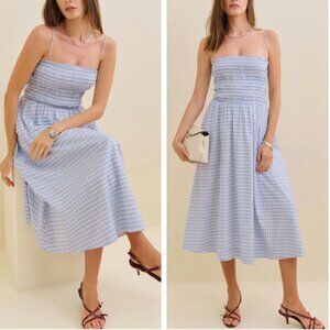 Reformation Blue Gingham Midi Dress